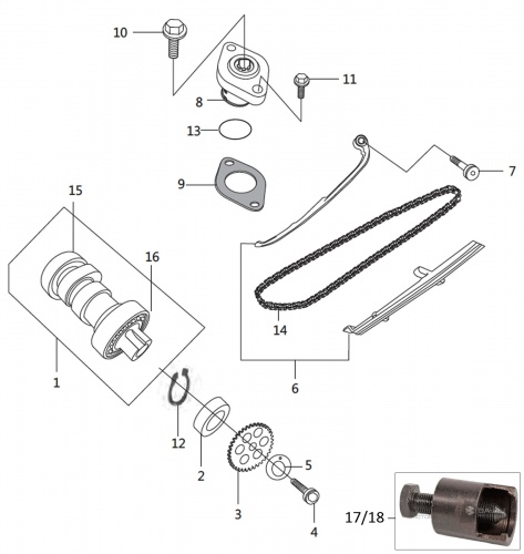 Распредвал/натяжитель ГРМ BM125X 4sp./5sp.(5/6)