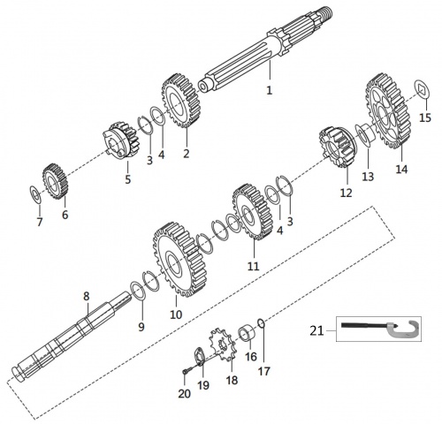 Валы КПП BM125X 4sp. (11/12)