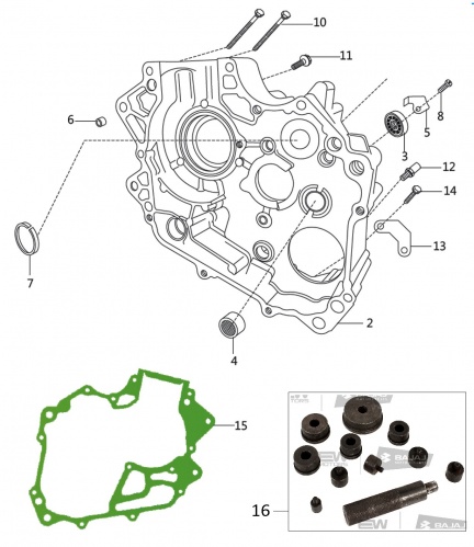 Двигатель (правый картер) BM125X 4sp. (19/20)