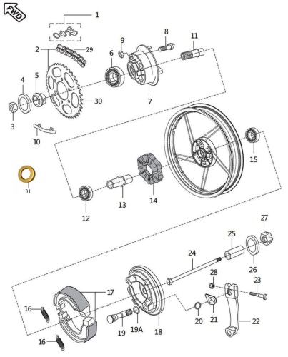 Колесо заднее BM150 (70.1) c 11.24